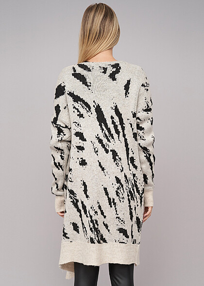 Cloud5ive Damen Langarm Strickjacke Cardigan mit Animal Print schwarz beige