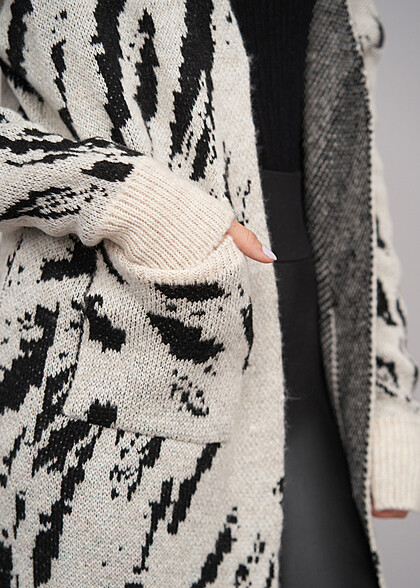 Cloud5ive Damen Langarm Strickjacke Cardigan mit Animal Print schwarz beige