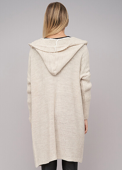 Cloud5ive Damen Longform Cardigan mit Kapuze beige