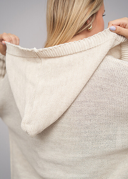 Cloud5ive Damen Longform Cardigan mit Kapuze beige