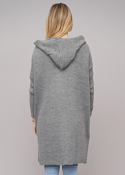 Cloud5ive Damen Longform Cardigan mit Kapuze dunkel grau