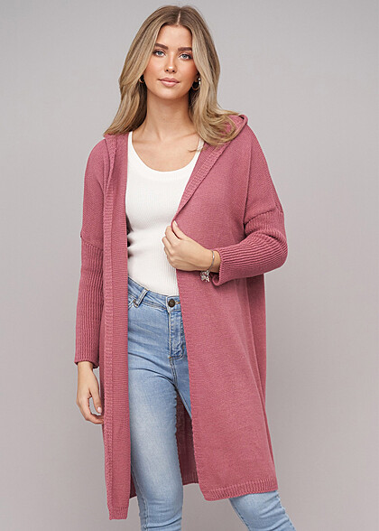 Cloud5ive Damen Longform Cardigan mit Kapuze nostalgia rose