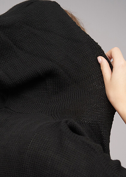 Cloud5ive Damen Longform Cardigan mit Kapuze schwarz