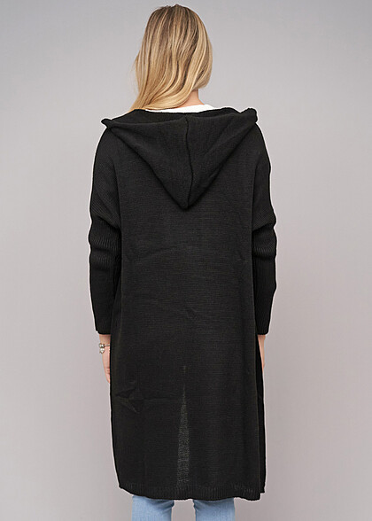 Cloud5ive Damen Longform Cardigan mit Kapuze schwarz