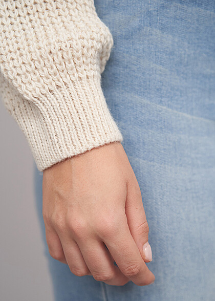 Cloud5ive Damen Sweater Pullover mit Streifenmuster beige weiss braun