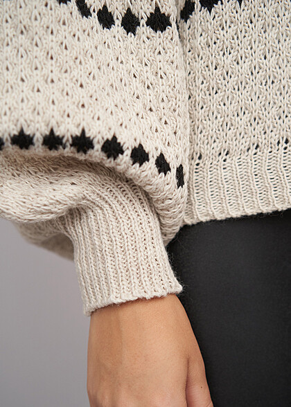 Cloud5ive Damen Sweater Pullover mit Streifenmuster schwarz beige
