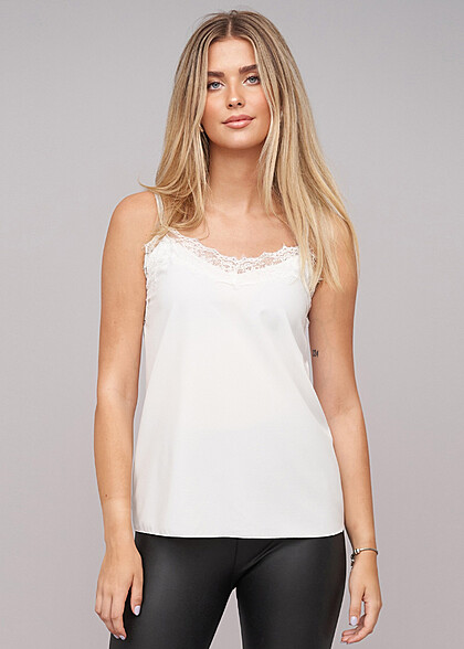 Cloud5ive Damen Trger Top mit Spitze weiss