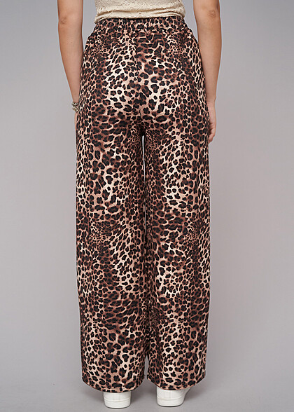 Cloud5ive Damen Wide Cut Hose mit 2-Pockets und Leo-Print braun