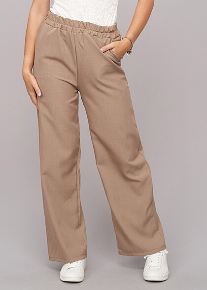 Cloud5ive Damen Weite Stoffhose mit 2-Pockets camel brown
