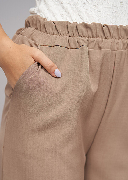 Cloud5ive Damen Weite Stoffhose mit 2-Pockets camel brown
