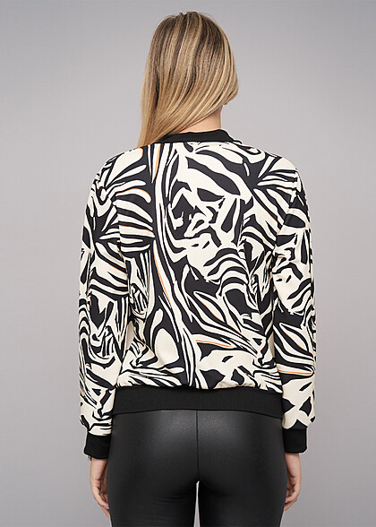 Cloud5ive Damen Blouson Bomberjacke mit Zebra Print schwarz beige