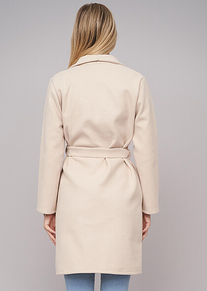 Cloud5ive Damen Coatigan mit Bindegrtel und 2-Pockets beige