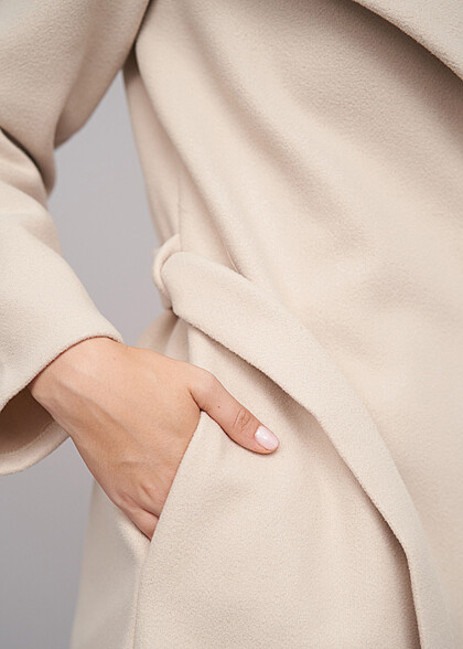 Cloud5ive Damen Coatigan mit Bindegrtel und 2-Pockets beige