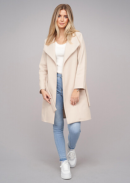 Cloud5ive Damen Coatigan mit Bindegrtel und 2-Pockets beige