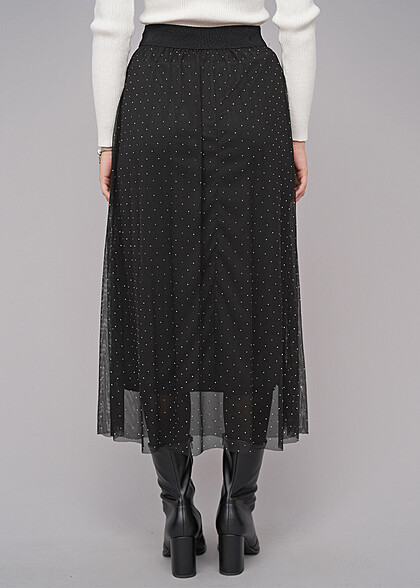 Cloud5ive Damen Longform Rock 2-lagig mit Strasssteinen schwarz