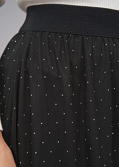 Cloud5ive Damen Longform Rock 2-lagig mit Strasssteinen schwarz