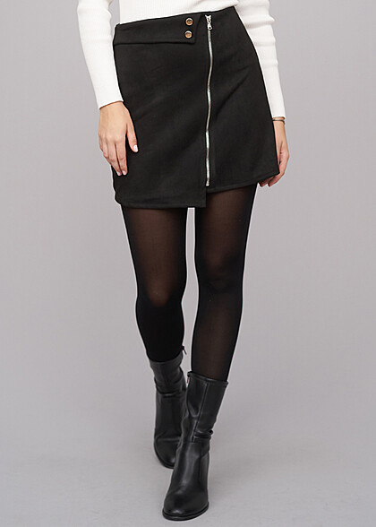 Cloud5ive Damen Kunstleder Velour Rock mit Zipper schwarz