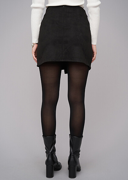 Cloud5ive Damen Kunstleder Velour Rock mit Zipper schwarz