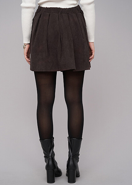 Cloud5ive Damen Faltenrock in Cord-Optik und Dekoknpfen schwarz