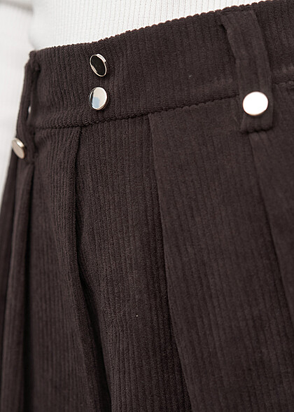 Cloud5ive Damen Faltenrock in Cord-Optik und Dekoknpfen schwarz