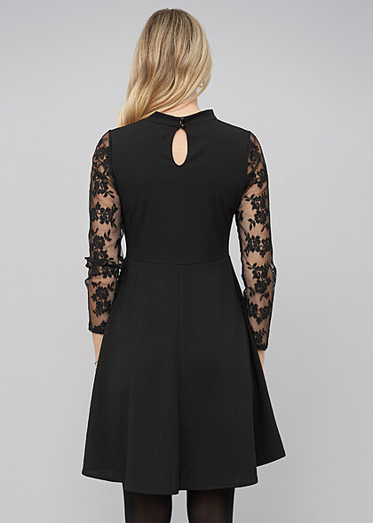Cloud5ive Damen Choker Kleid mit Spitzenbesatz schwarz